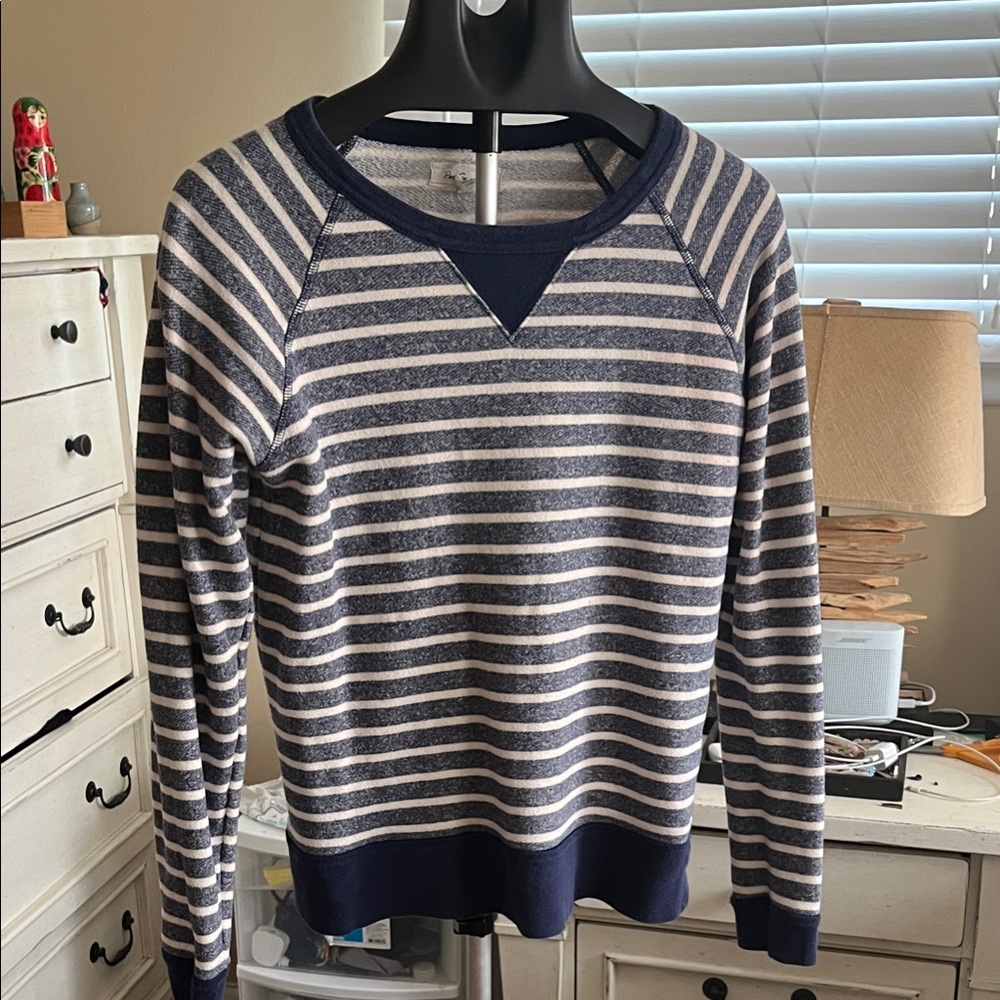 Per Se Navy and White Striped Crewneck Sweater